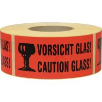 Hinweisetikett Vorsicht Glas L.145 mm,B.70mm rot 1000 St./Rolle