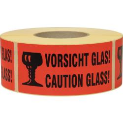Hinweisetikett Vorsicht Glas L.145 mm,B.70mm rot 1000 St./Rolle.  . 